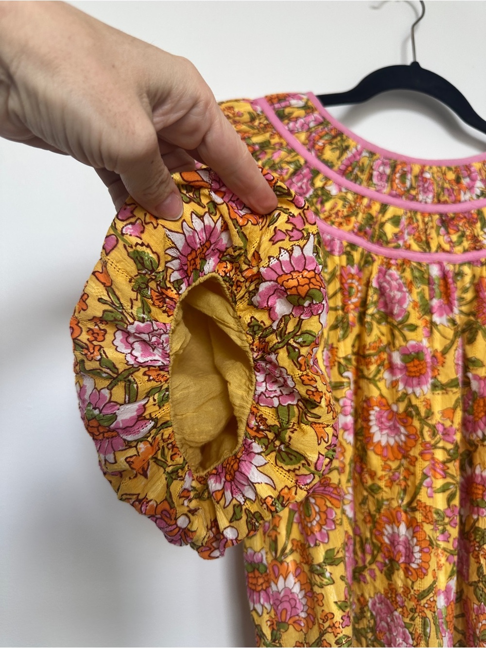 THML Floral Puff Sleeve Blouse in Yellow and Pink - Picture 3 of 10